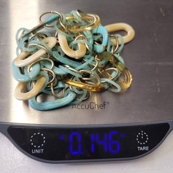 Two Tone Link Chain Necklace Blue and Beige Gold Chain Necklace - Picture 9 of 9